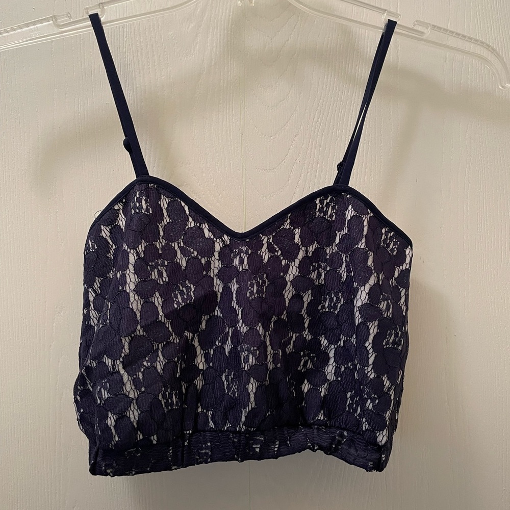 Lucy Paris blue lace crop top